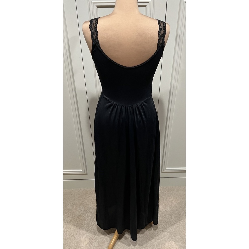Vintage Montgomery Ward Black Long Slip Nightgown Lace Romantic Sexy Whimsigoth - Picture 4 of 7